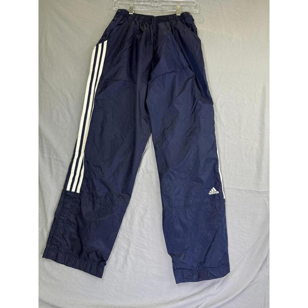 Vintage Adidas Pants Boys XL Navy Tearaway Track 3 Stripe Snap Side Athletic‎